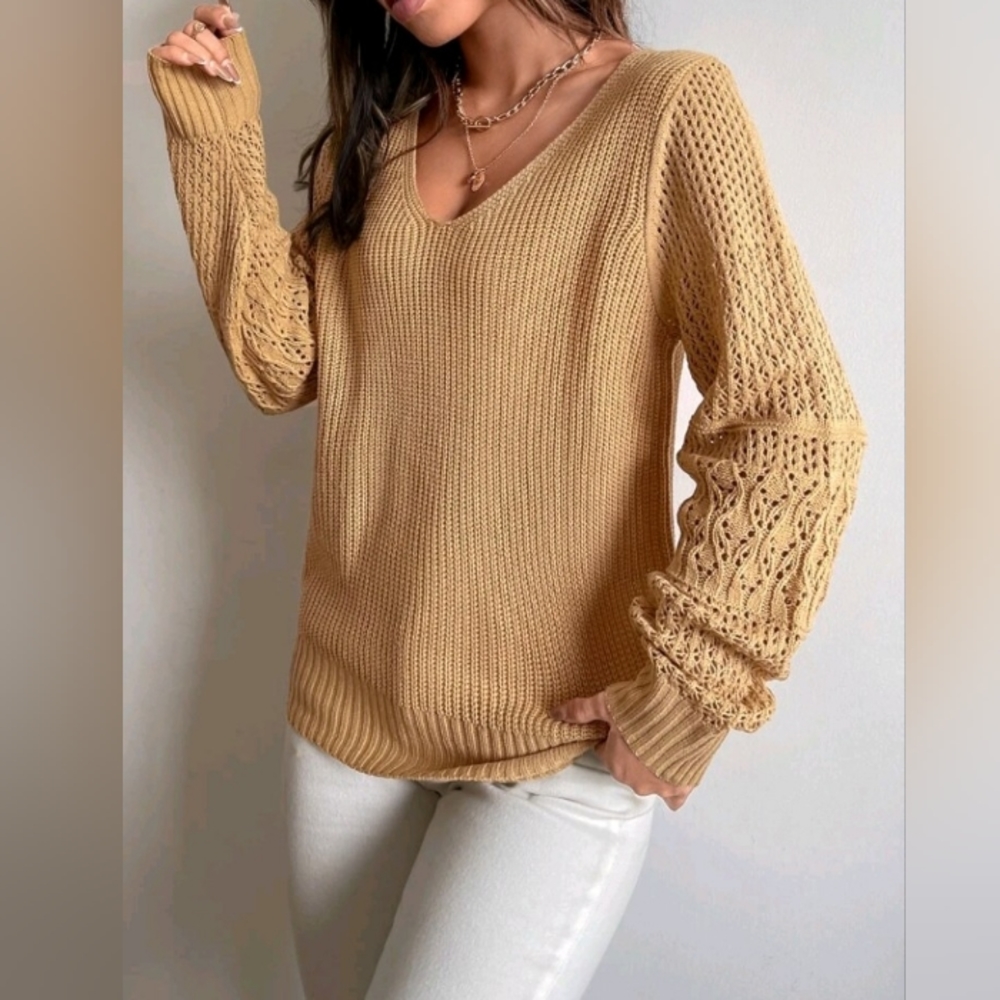 NWOT SHEIN pointelle knit v-neck sweater